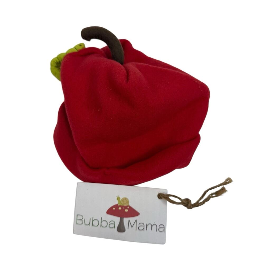 Bubba Mama Red Apple Hat Baby Toddler Child Beanie Baby Pictures Green Worm Cute